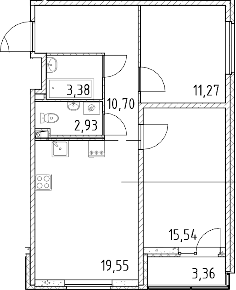 2-комнатная квартира 63.37 м², 5/18 эт., ЖК «Город Первых»